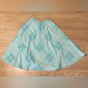 Vintage 1960s / 1970s wool skirt argyle blue and cream size medium